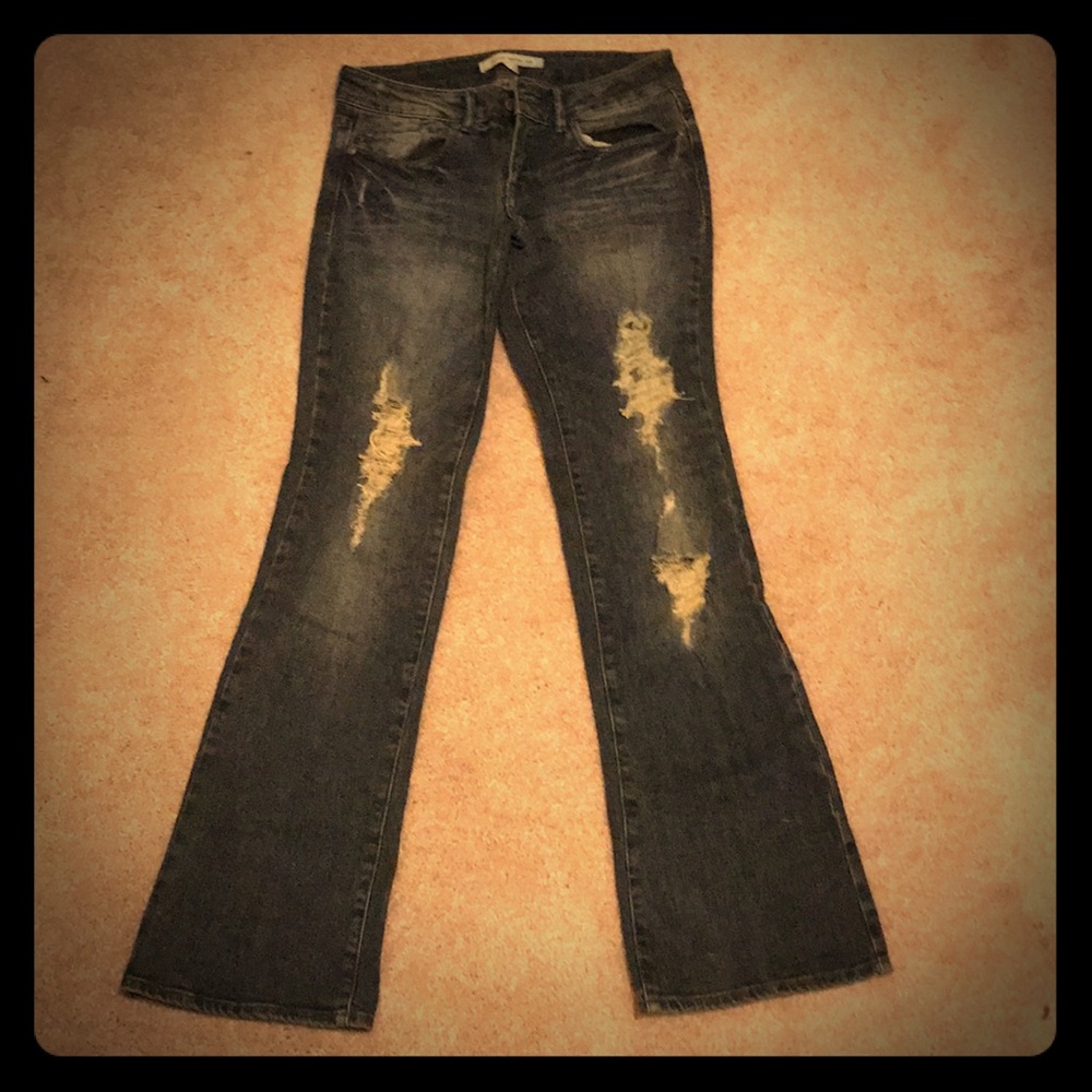 Forever 21 Flare Leg Ripped Distressed Jeans